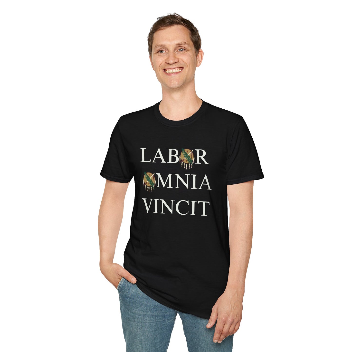 Labor Omnia Vincit. Our True Motto. 100% ring-spun cotton. XS - 5XL