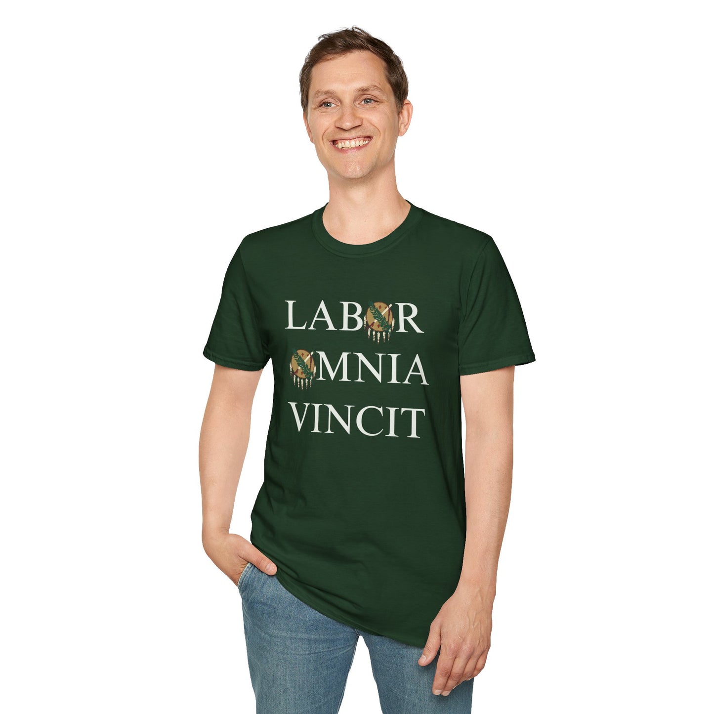 Labor Omnia Vincit. Our True Motto. 100% ring-spun cotton. XS - 5XL