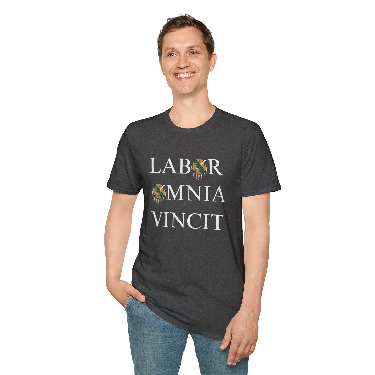 Labor Omnia Vincit. Our True Motto. 100% ring-spun cotton. XS - 5XL